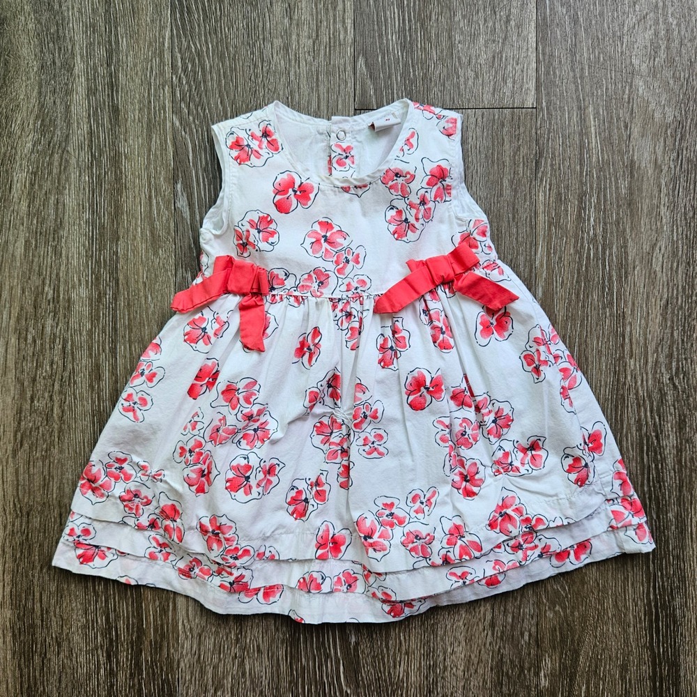 12M Baby Girl Sleeveless Dress White with Flowers Bows Spring Summer Outfit